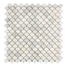 White marble scallop tile mosaic from Oriental White Aurora Asian Statuary FAN Marble Mosaic