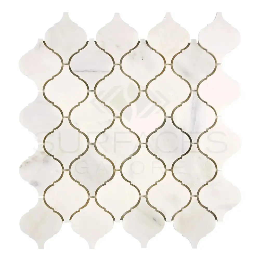 Oriental White Aurora / Asian Statuary Lantern 3inch (Arabesque/Moroccan/Baroque) Marble Mosaic-American Stone
