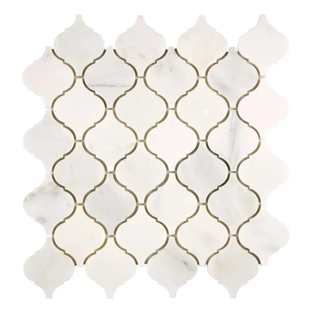 White marble arabesque tile mosaic from Oriental White Aurora Asian Statuary Lantern collection