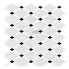 Diamond-patterned Thassos and Oriental White Aurora marble mosaic tile sheet