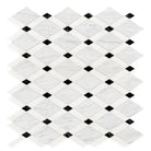Diamond-patterned marble tile sheet from Oriental White Aurora and Black marble mosaic