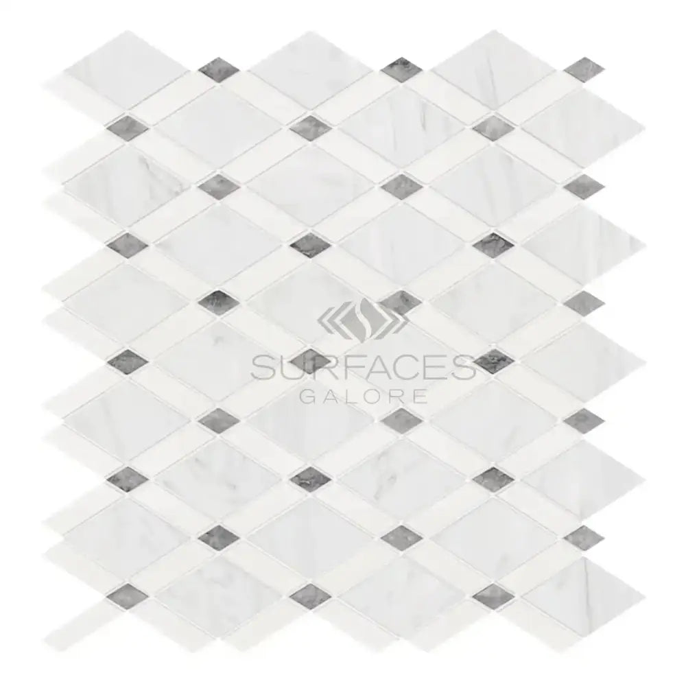 White and gray diamond mosaic tile from Oriental White Aurora marble collection
