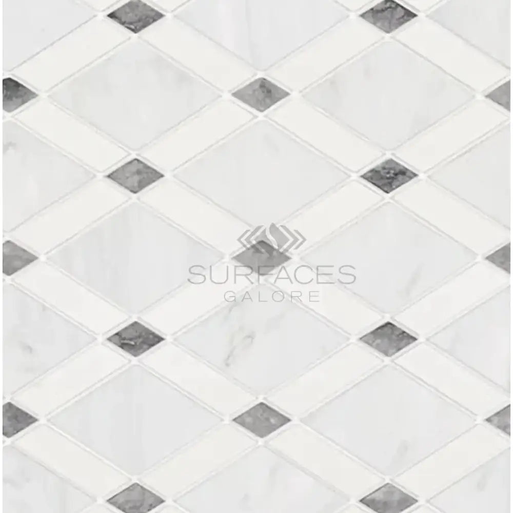 Oriental White Aurora / Asian Statuary Lattice (Thassos/Oriental White Aurora White Aurora/Blue-Gray) Marble Mosaic-American Stone