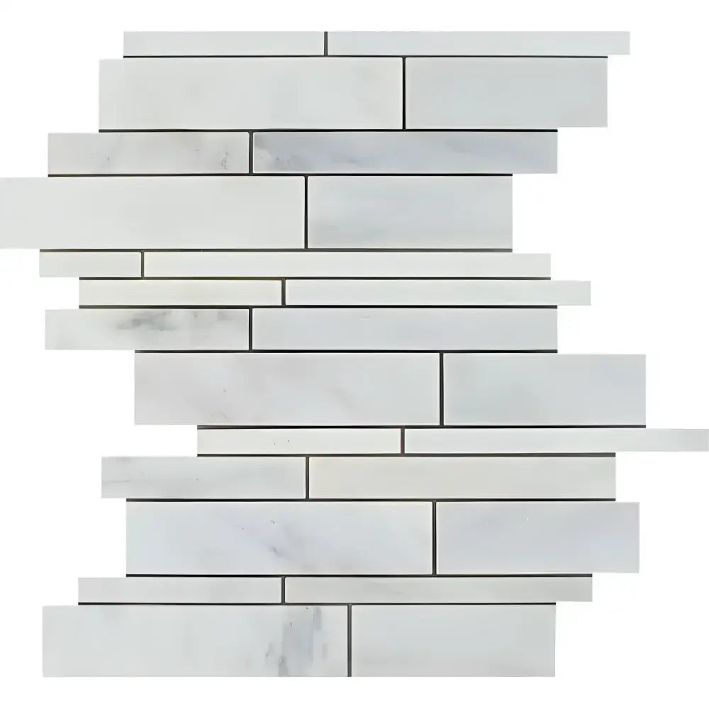 Oriental White Aurora / Asian Statuary Manhattan (Random-Strip) Marble Mosaic-American Stone