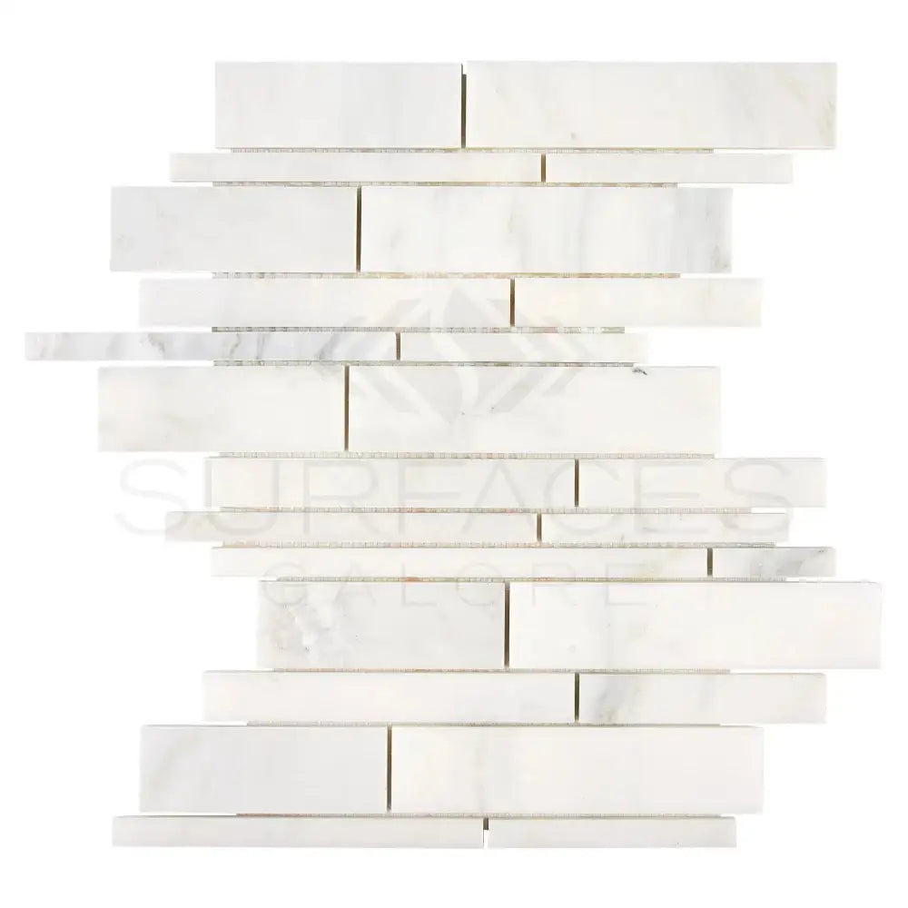 Oriental White Aurora / Asian Statuary Manhattan (Random-Strip) Marble Mosaic-American Stone