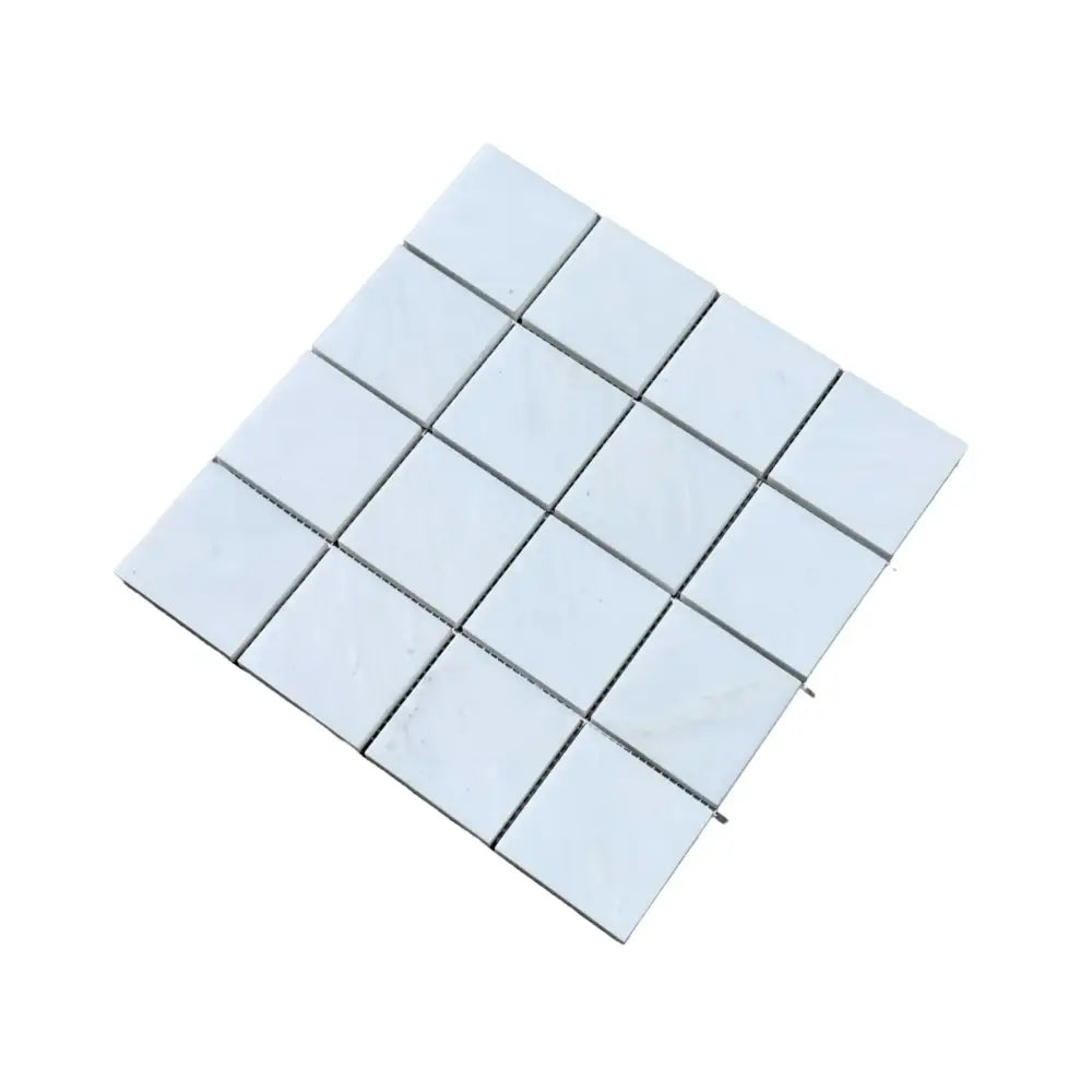 Square white tile mosaic in Oriental White Aurora Asian Statuary White Marble 3x3 design