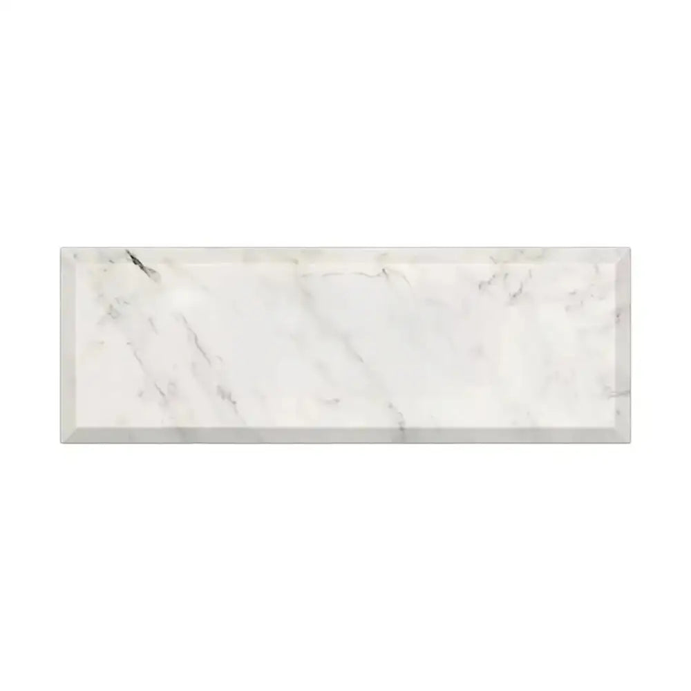 Rectangular Oriental White Aurora marble tile with deep-beveled polished finish