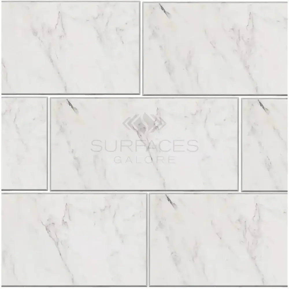 Marble-patterned tile arrangement from Oriental White Aurora Asian Statuary Marble 6x12