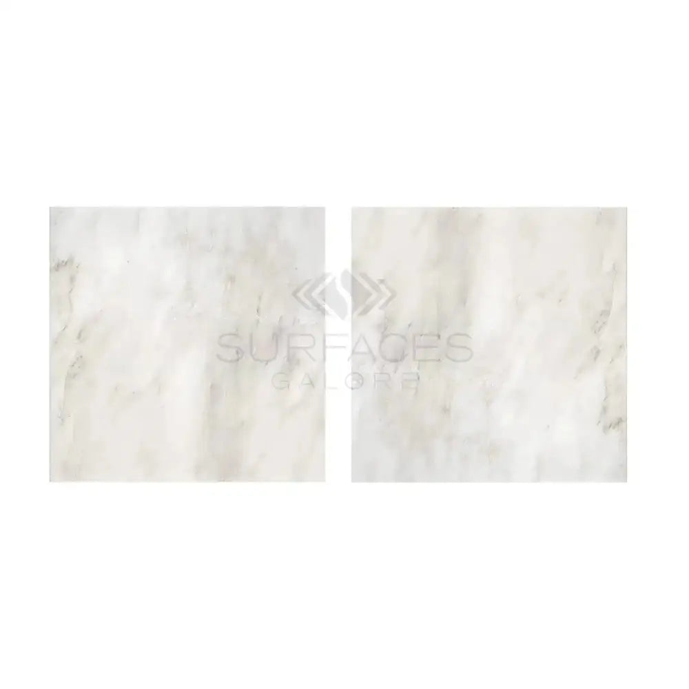Light-colored Oriental White Aurora or Asian Statuary Marble tiles 6x6 polished and honed