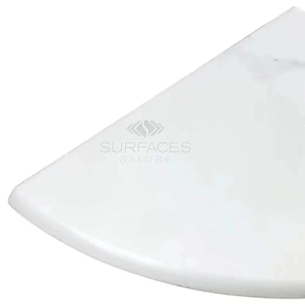 White rounded corner countertop of Oriental White Aurora Asian Statuary Marble Shower Shelf