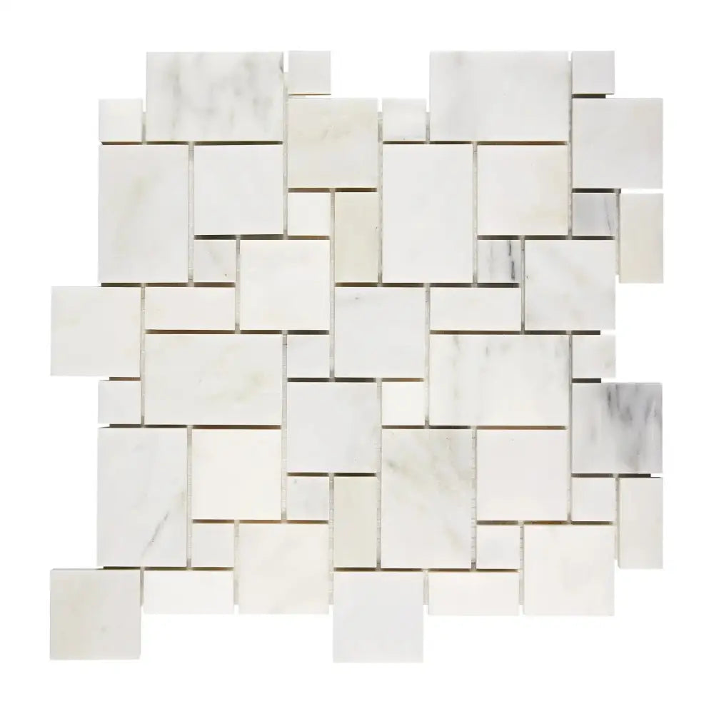 White marble mosaic tile with Oriental White Aurora Asian Statuary Mini-Versailles pattern