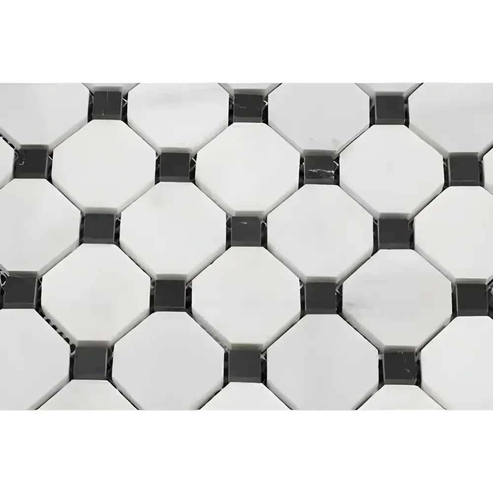 Oriental White Aurora / Asian Statuary Octagon Mosaic - w/Black Marble Mosaic-American Stone