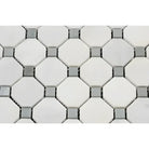 Oriental White Aurora Asian Statuary Octagon and Square Tile Pattern with Blue-Gray Marble