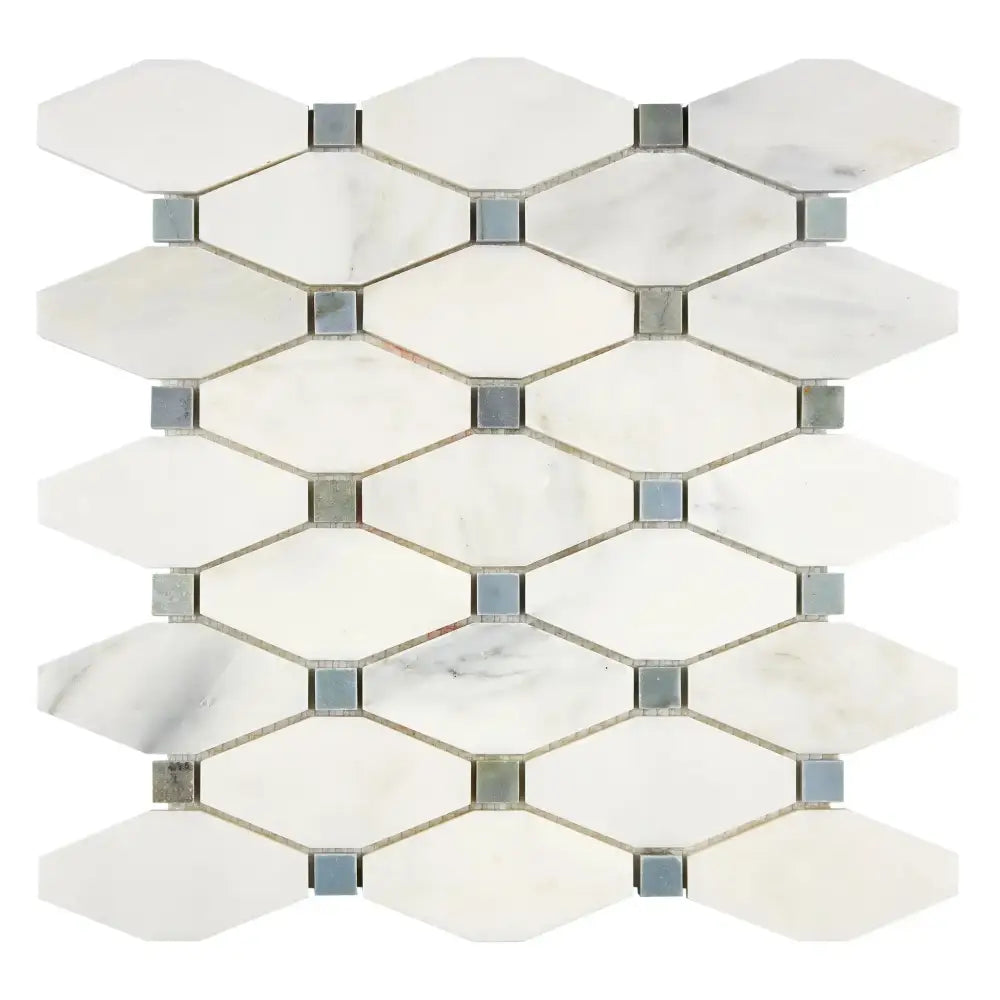 White marble mosaic tile with blue-gray accents from Oriental White Aurora collection