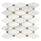 White marble mosaic tile with blue-gray accents from Oriental White Aurora collection