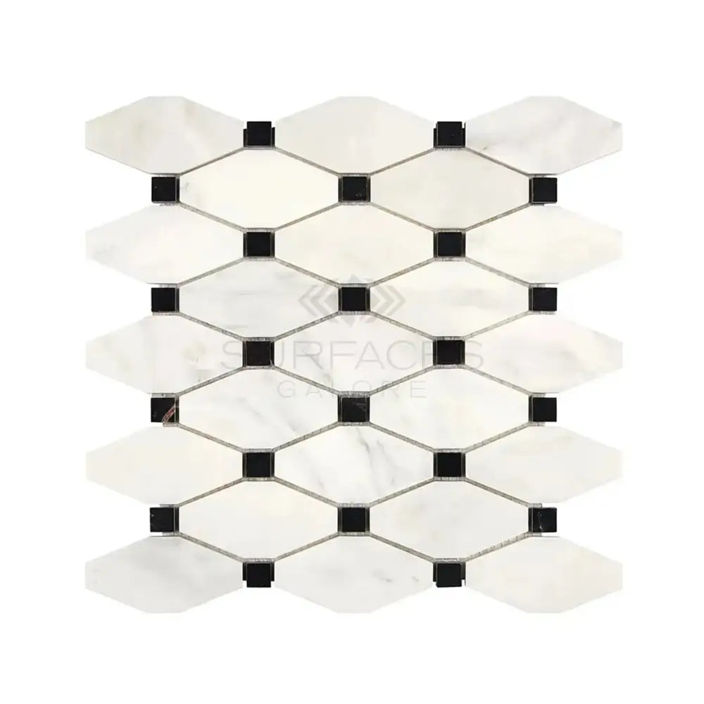 White and black mosaic tile sheet from Oriental White Aurora Marble collection