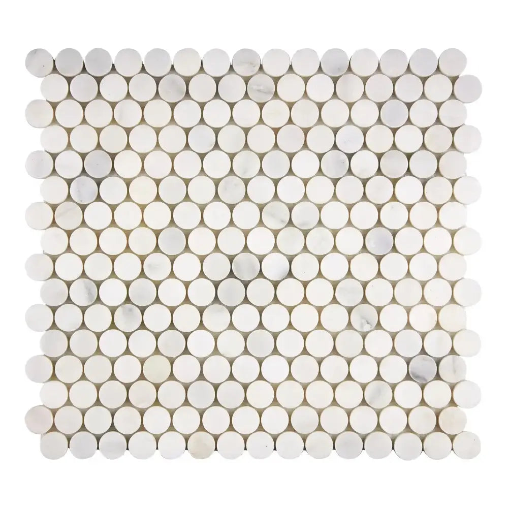 Oriental White Aurora / Asian Statuary Penny-Round (Single Color/Oriental White Aurora White Aurora) Marble Mosaic-American Stone