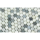 Round mosaic tile pattern in Oriental White Aurora White Aurora Thassos Blue Marble