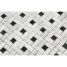 White and black mosaic tile pattern from Oriental White Aurora Asian Statuary Pinwheel Marble Mosaic