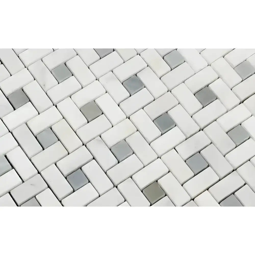 Herringbone tile pattern in Oriental White Aurora Asian Statuary Marble Mosaic