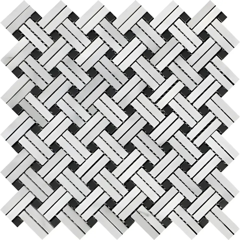 Oriental White Aurora / Asian Statuary Stanza Mosaic (w/Black) Marble Mosaic-American Stone