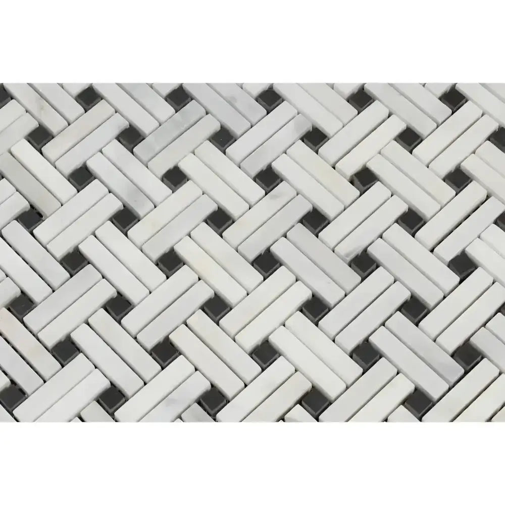 Oriental White Aurora / Asian Statuary Stanza Mosaic (w/Black) Marble Mosaic-American Stone