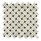 Woven white marble and black tile Asian Statuary Stanza Mosaic for elegant decor