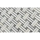 Herringbone pattern of white wooden slats in Oriental Aurora White Marble Mosaic