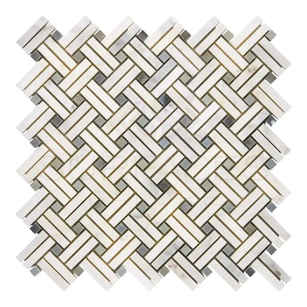 Woven marble tile pattern from Oriental White Aurora White Aurora Asian Statuary Mosaic with Blue-Gray finish