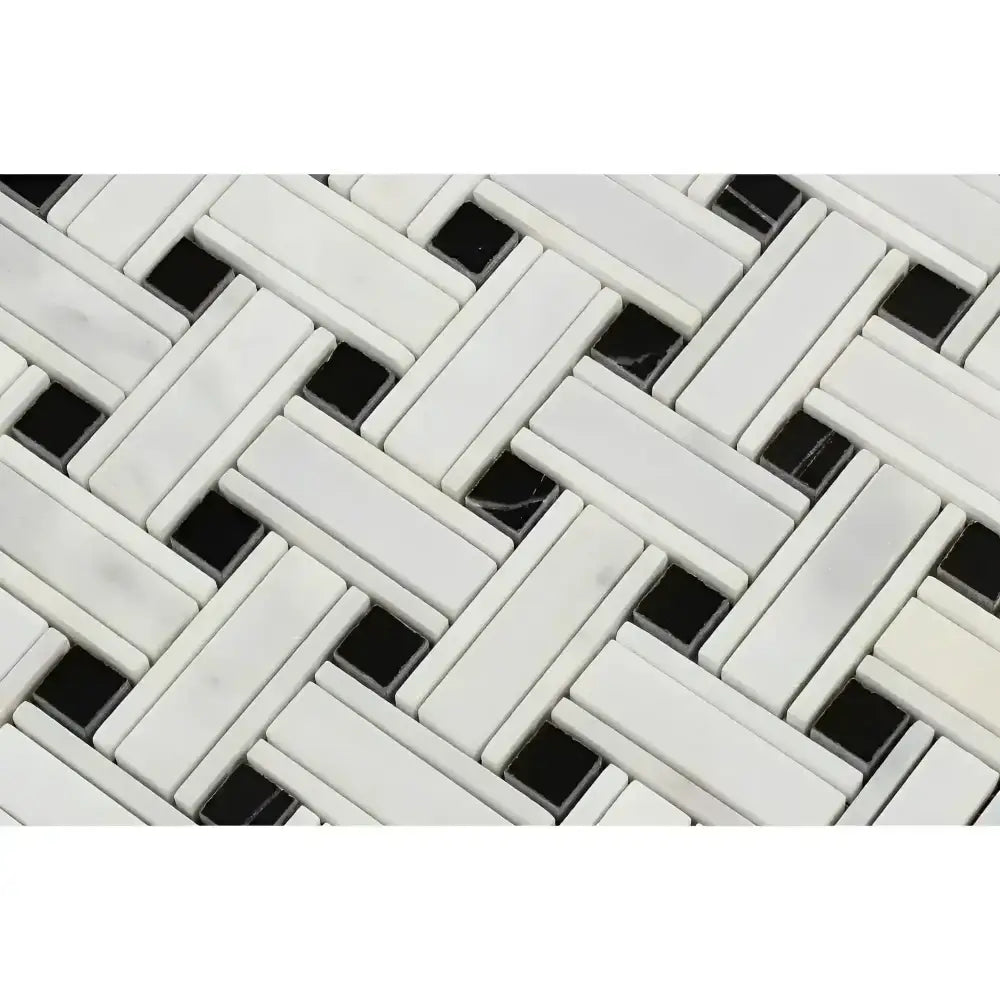 Oriental White Aurora / Asian Statuary Triple-Weave (w/Black) Marble Mosaic-American Stone