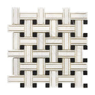 Woven pattern of white, black, and gold tiles from Oriental White Aurora Marble Mosaic