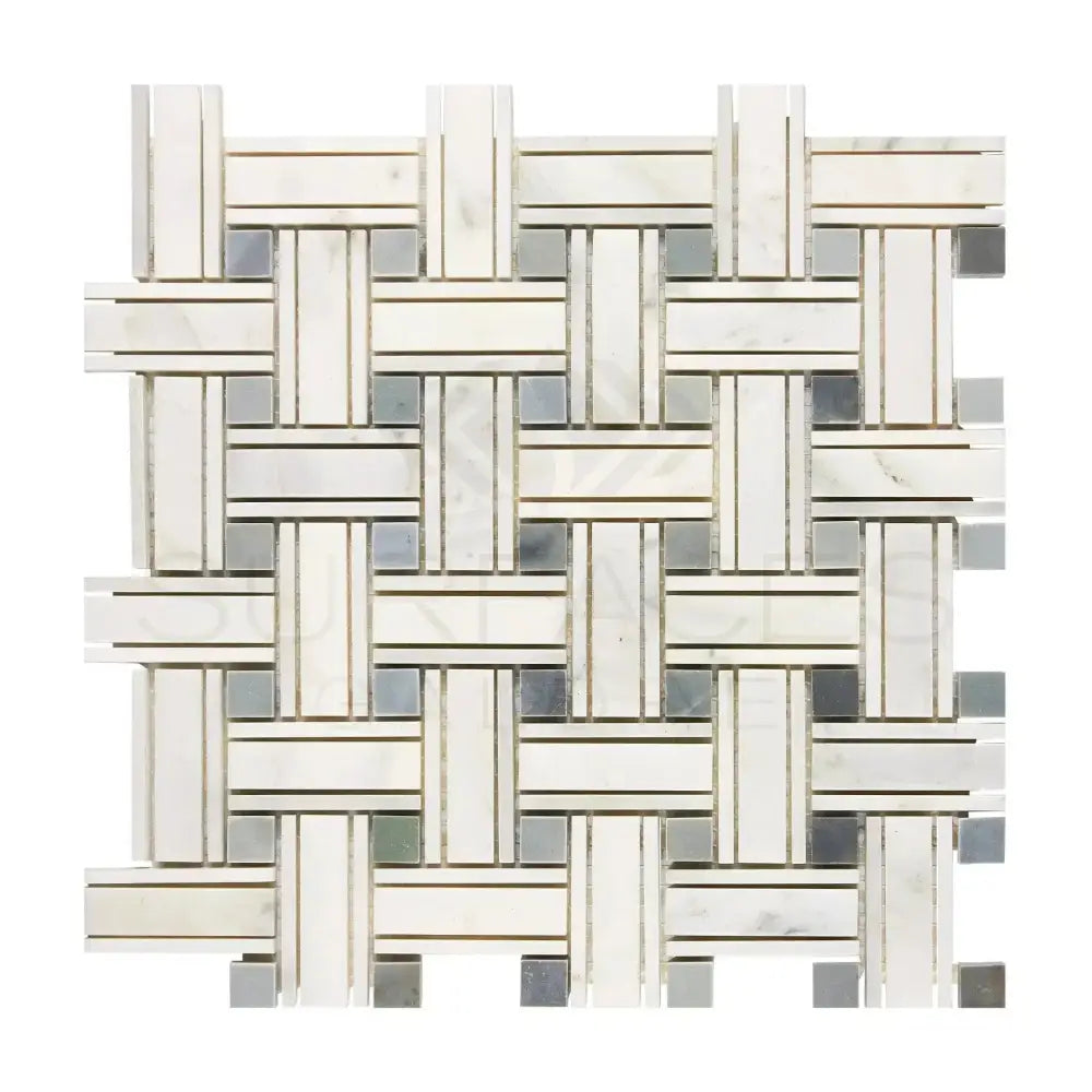 Oriental White Aurora / Asian Statuary Triple-Weave (w/Blue-Gray) Marble Mosaic-American Stone