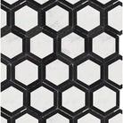 Black and white hexagonal tile pattern from Oriental White Aurora Vortex Marble Mosaic