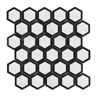 Hexagonal black and white tile mosaic from Oriental White Aurora Vortex collection