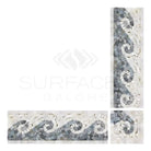 Mosaic tile border from Oriental White Aurora Asian Statuary Wave Corner in Blue-Gray finish