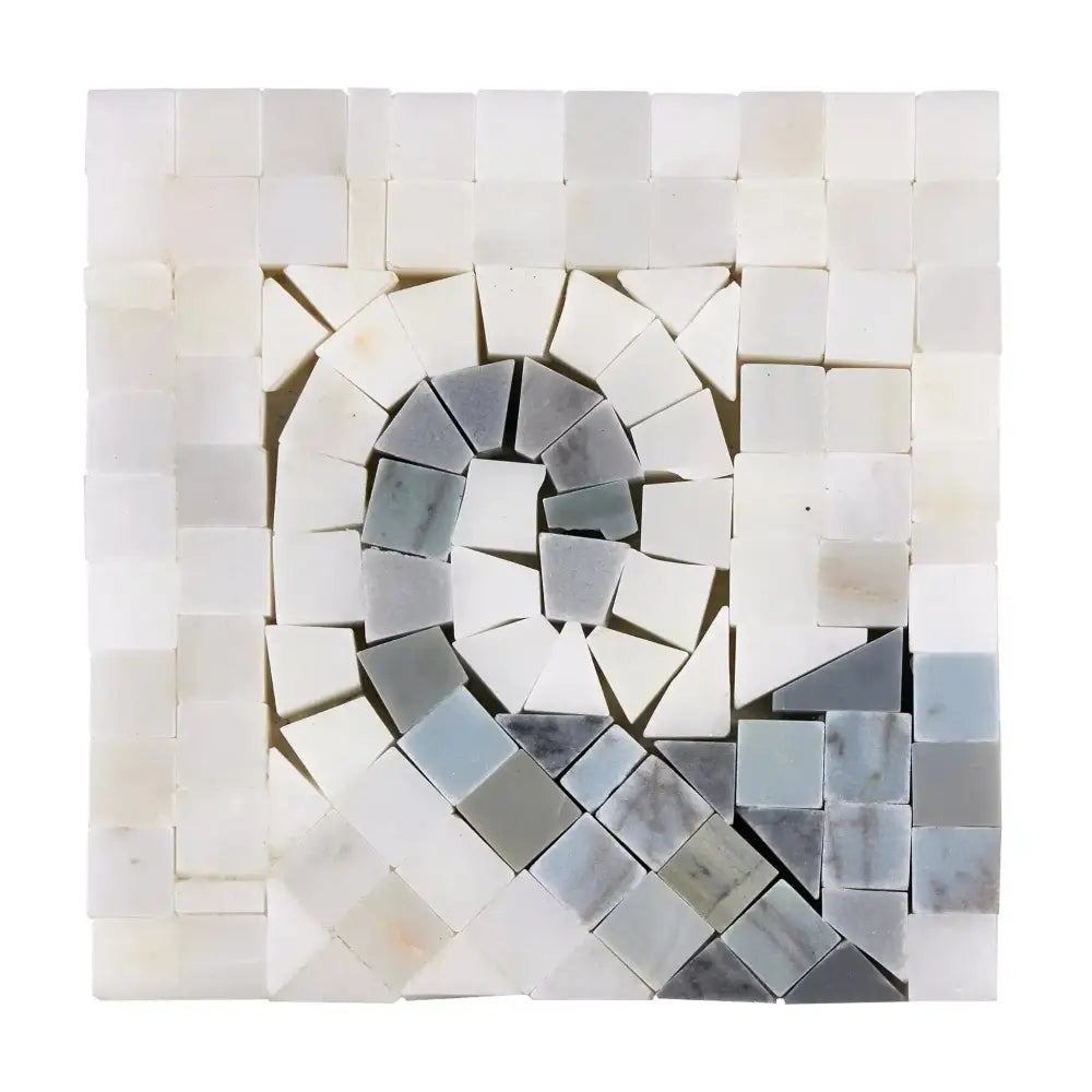 Square mosaic tile art from Oriental White Aurora White Aurora Asian Statuary Wave Border Corner in Blue Gray