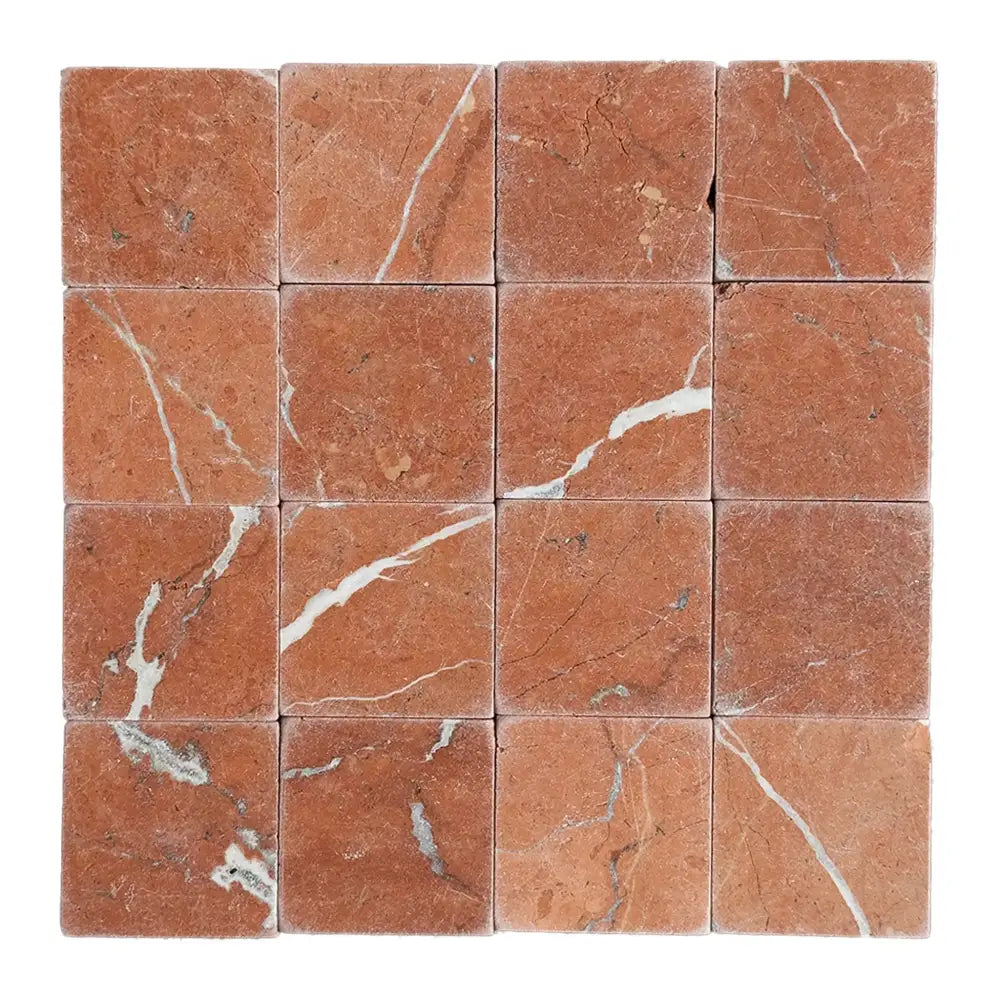 Red marble tile mosaic from Rojo Alicante Select 3X3 Tumbled product line