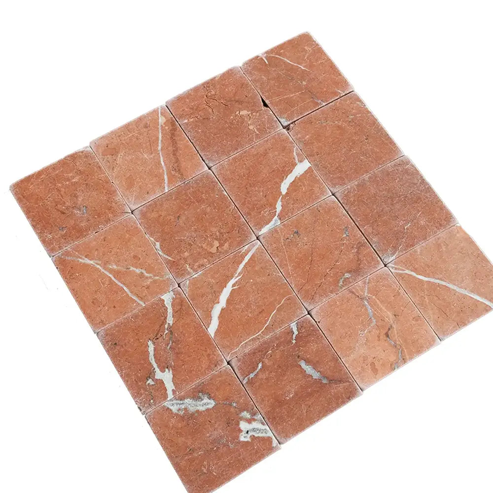 Red marble tile mosaic from Rojo Alicante Select 3x3 Tumbled collection