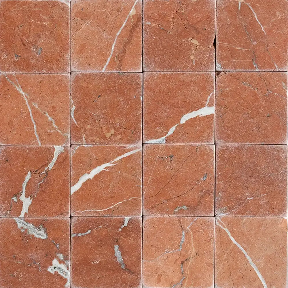 Red marble tile squares from Rojo Alicante Select 3X3 Tumbled product display