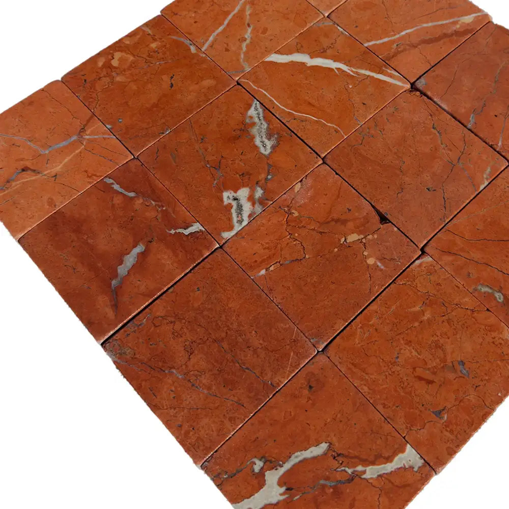 Red marble tile mosaic in Rojo Alicante Select 3X3 Tumbled product display