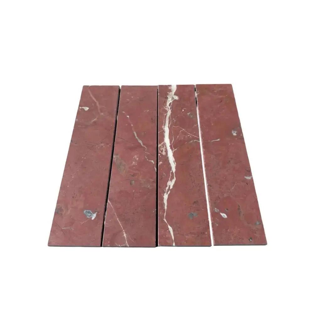 Four red marble tiles from Rojo Alicante Select Marble 3 X 12 field tile