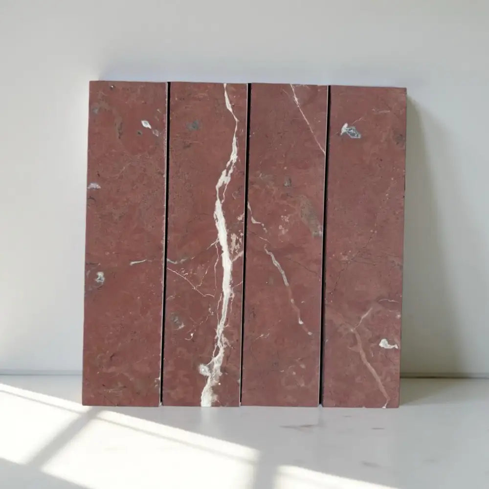 Red marble tile arrangement for Rojo Alicante Select Marble 3 X 12 Field Tile