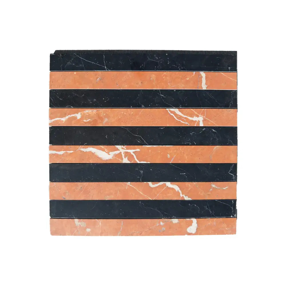 Striped marble tile from Rojo Alicante Select and Nero Marquina Prestige Marble mosaic