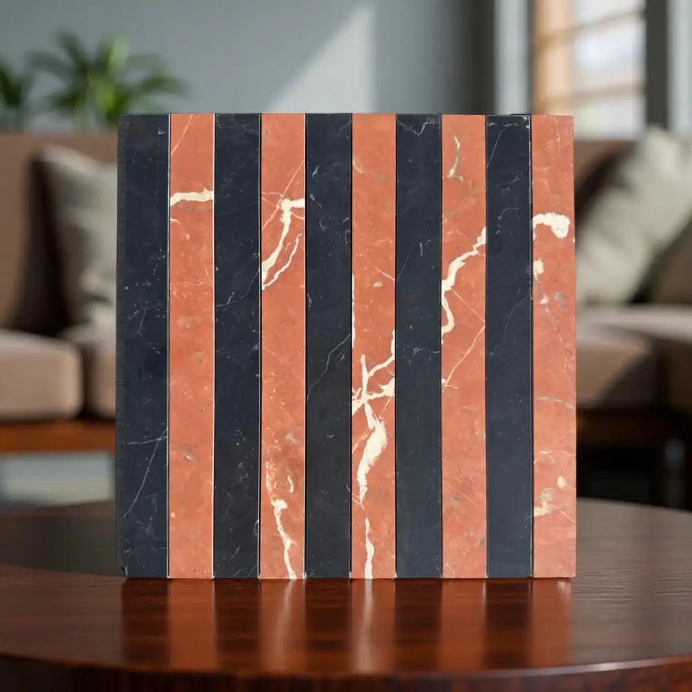 Rojo Alicante Select & Nero Marquina Prestige Marble 1 1/8 X 12 Mosaic-American Stone