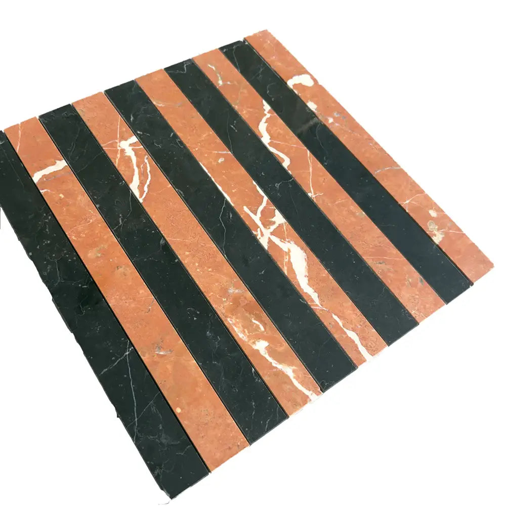 Rojo Alicante Select & Nero Marquina Prestige Marble 1 1/8 X 12 Mosaic-American Stone
