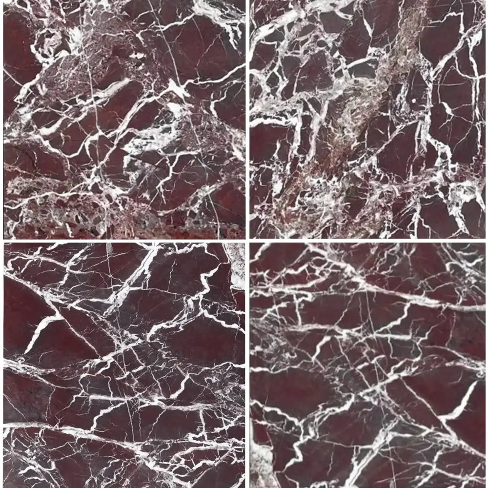 Rosso Levanto Marble 12X12 polished tiles with maroon color and white veining
