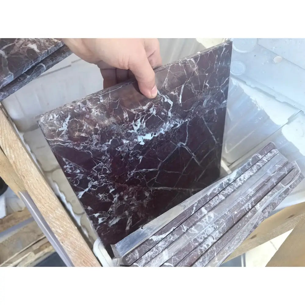 Polished Rosso Levanto Marble 12X12 tiles with white veining for elegant flooring