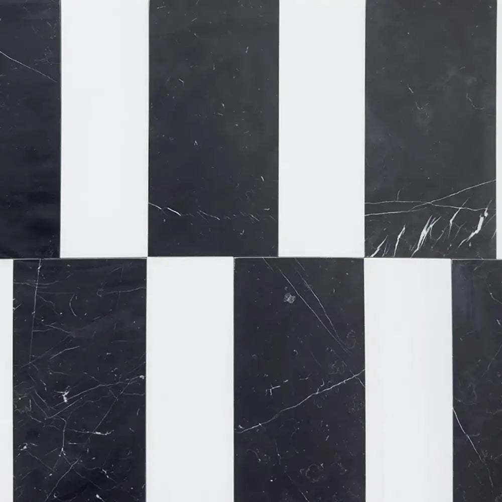 Black and white striped marble tiles from Siena in Dolomite Prestige and Nero Marquina set