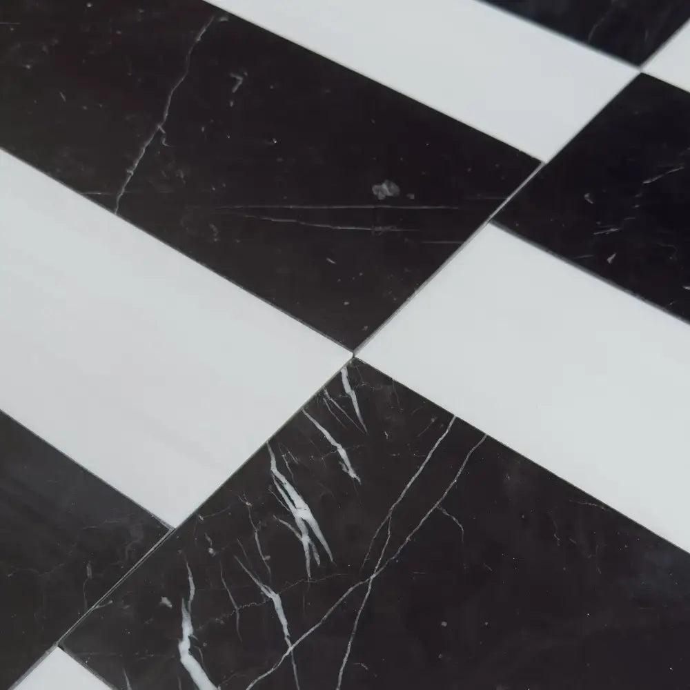 Black and white checkered marble floor from Siena in Bianco Dolomite and Nero Marquina set