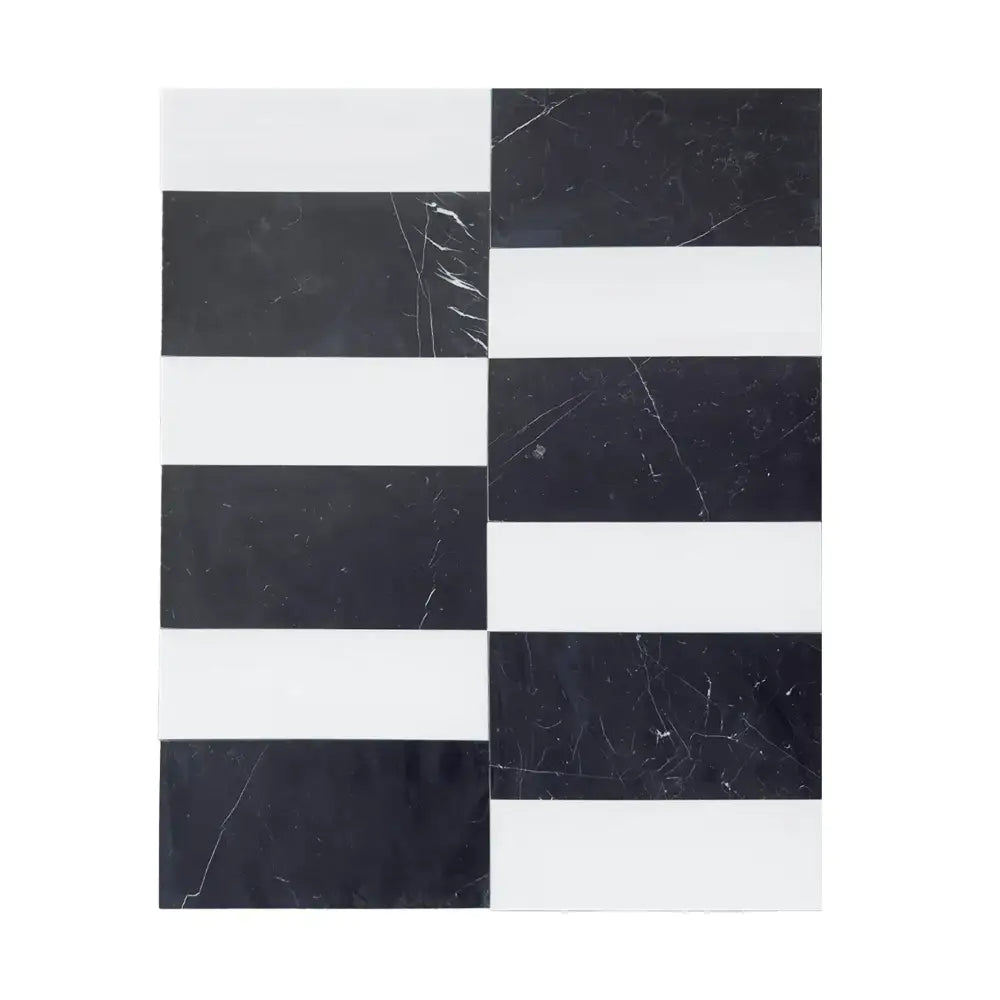 Black and white striped marble tile from Siena in Bianco Dolomite and Nero Marquina set